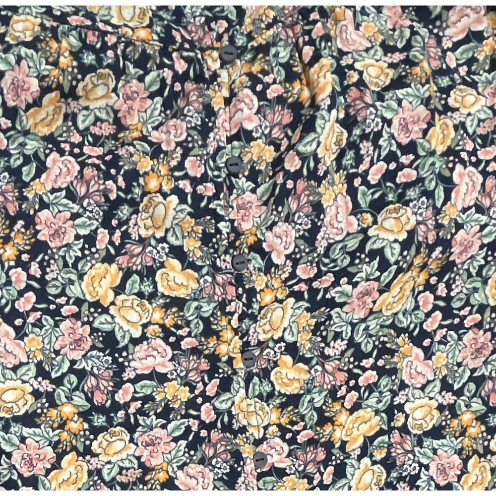 Old Navy Floral Flutter Sleeve Button Down Blouse Navy Blue Pink Yellow 2X Plus - Picture 3 of 5